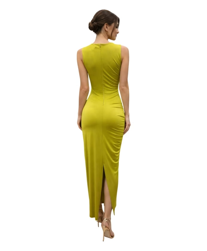 abito donna midi paricollo drappeggiato olio marsem EVE-VEN2 OLIO MARSEM