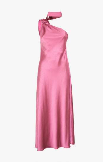 ABITO DONNA LUNGO MONOSPALLA SATIN PEONIA SHIKI SK26011 FUCSIA SHIKI