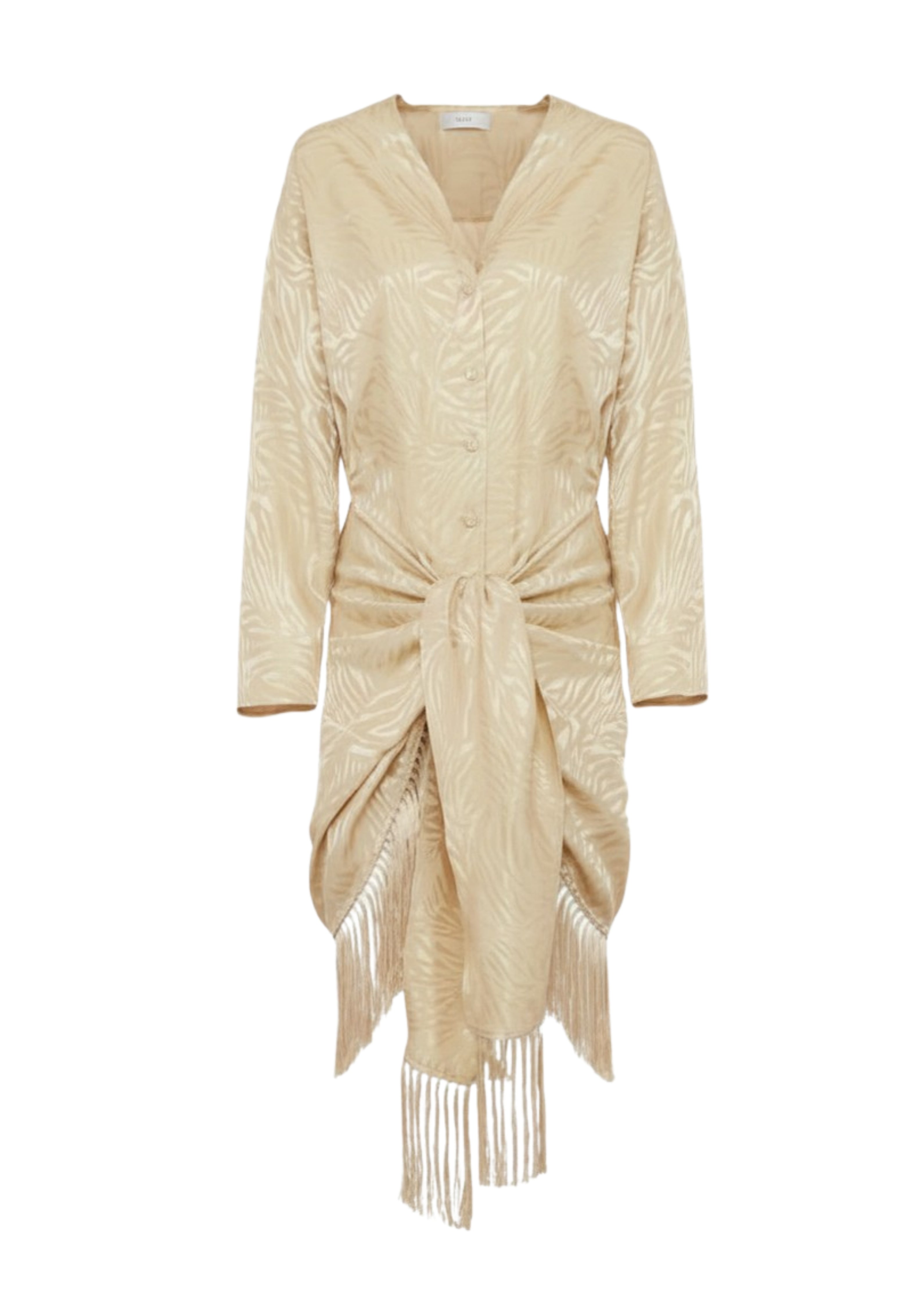 ABITO DONNA MIDI CON NODO E FRANGE PANNA SHIKI SK26089 PANNA SHIKI