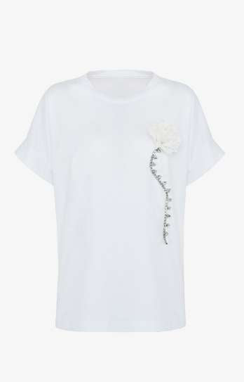 T-SHIRT DONNA MEZZA MANICA CON ROSA E STRASS BIANCA SHIKI SK26104 BIANCO SHIKI