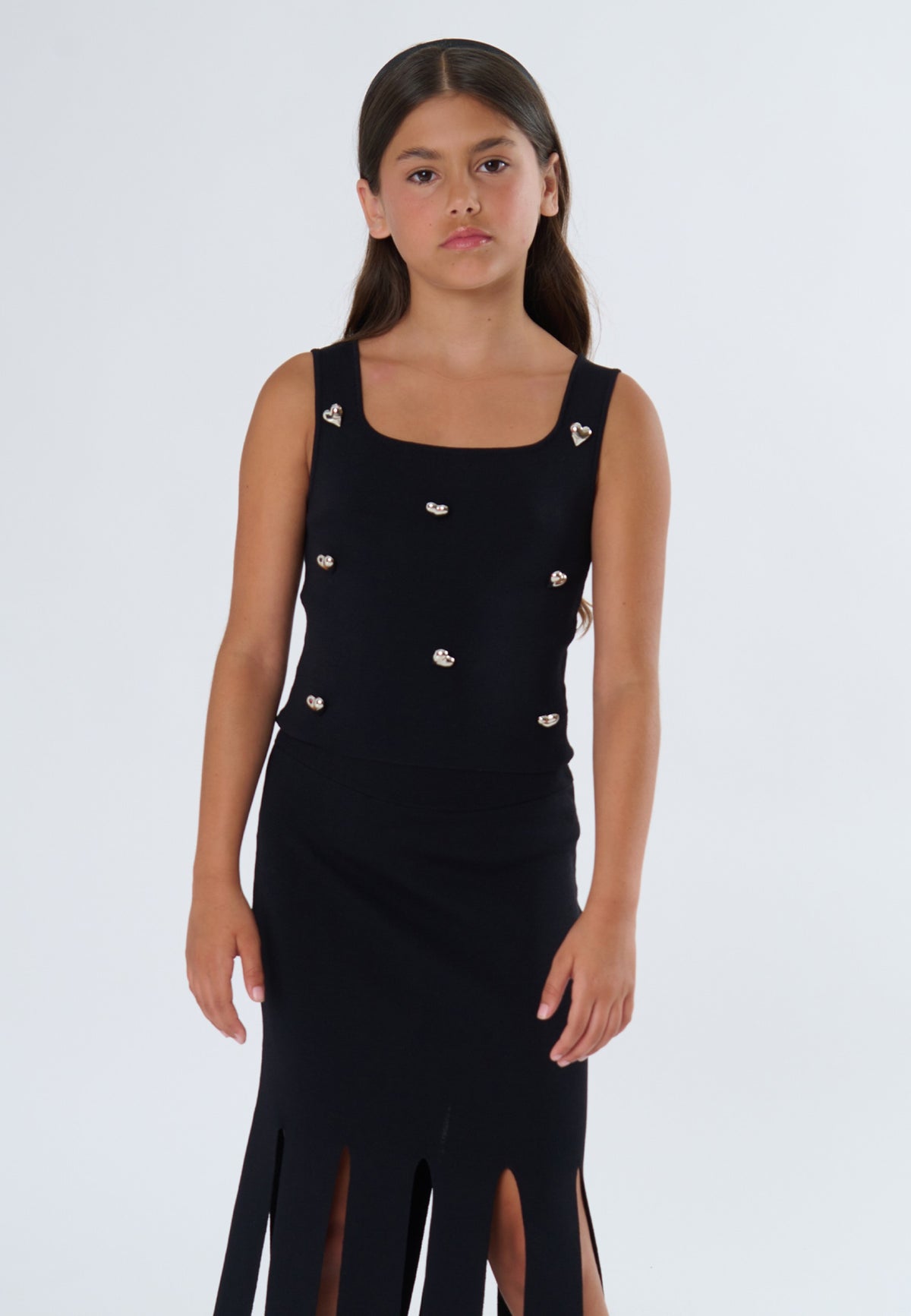 TOP BAMBINA A COSTINE CON APPLICAZIONI NERO TO BE TOO T1321Y NERO TO BE TOO