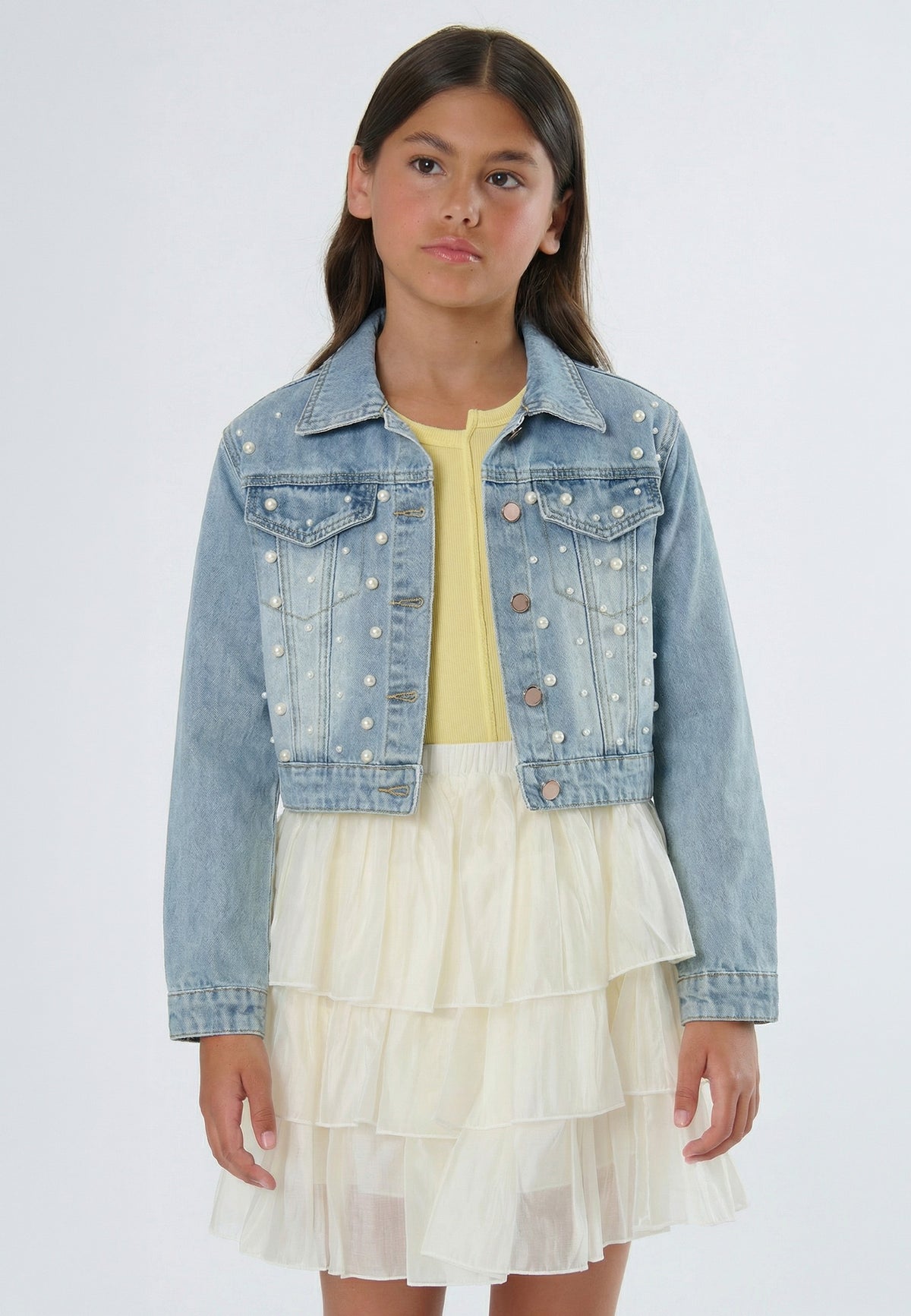 giubbino bambina in jeans con perle applicate to be too T1447C JEANS TO BE TOO