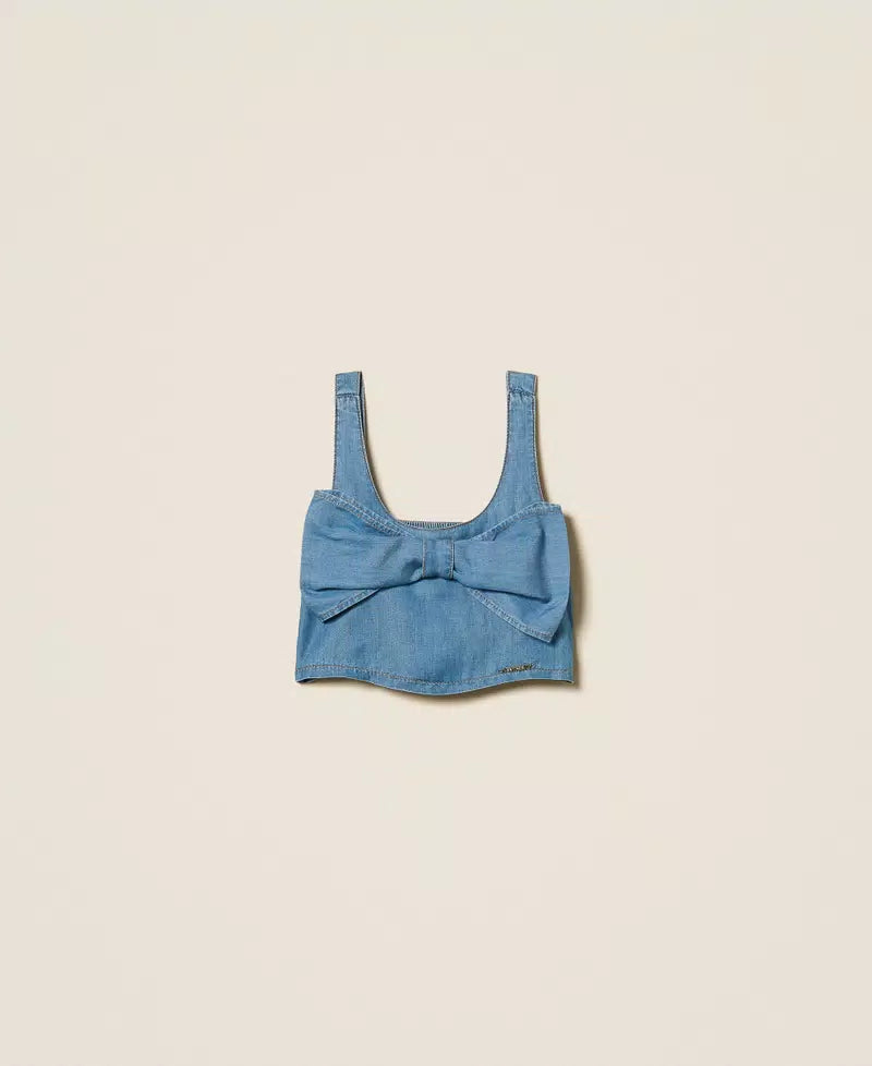 TOP BAMBINA CON FIOCCO CHAMBRAY TWINSET 261GJ2071 DENIM BLU TWINSET KIDS