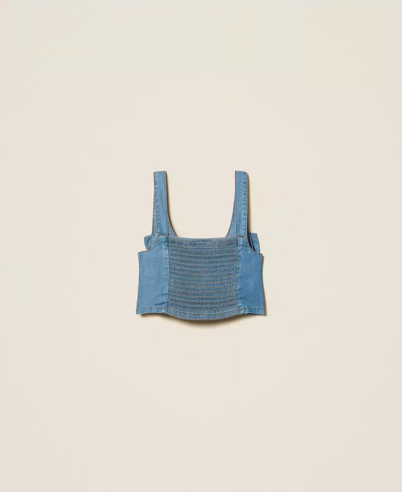 TOP BAMBINA CON FIOCCO CHAMBRAY TWINSET 261GJ2071 DENIM BLU TWINSET KIDS
