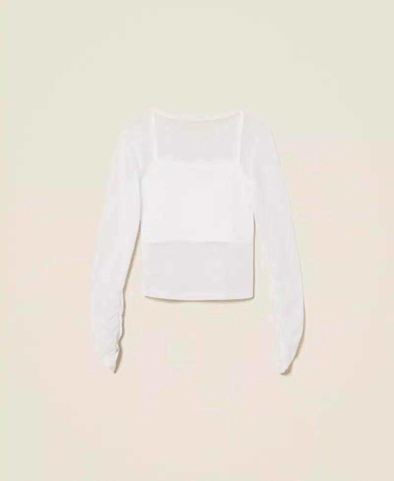 TOP BAMBINA IN TULLE CON ARRICCIATURA BIANCO TWINSET 261GJ2183 BIANCO TWINSET KIDS