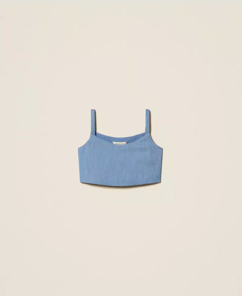 TOP BAMBINA CROPPED DENIM TWINSET 261GJ2Q11 SKYLINE TWINSET KIDS