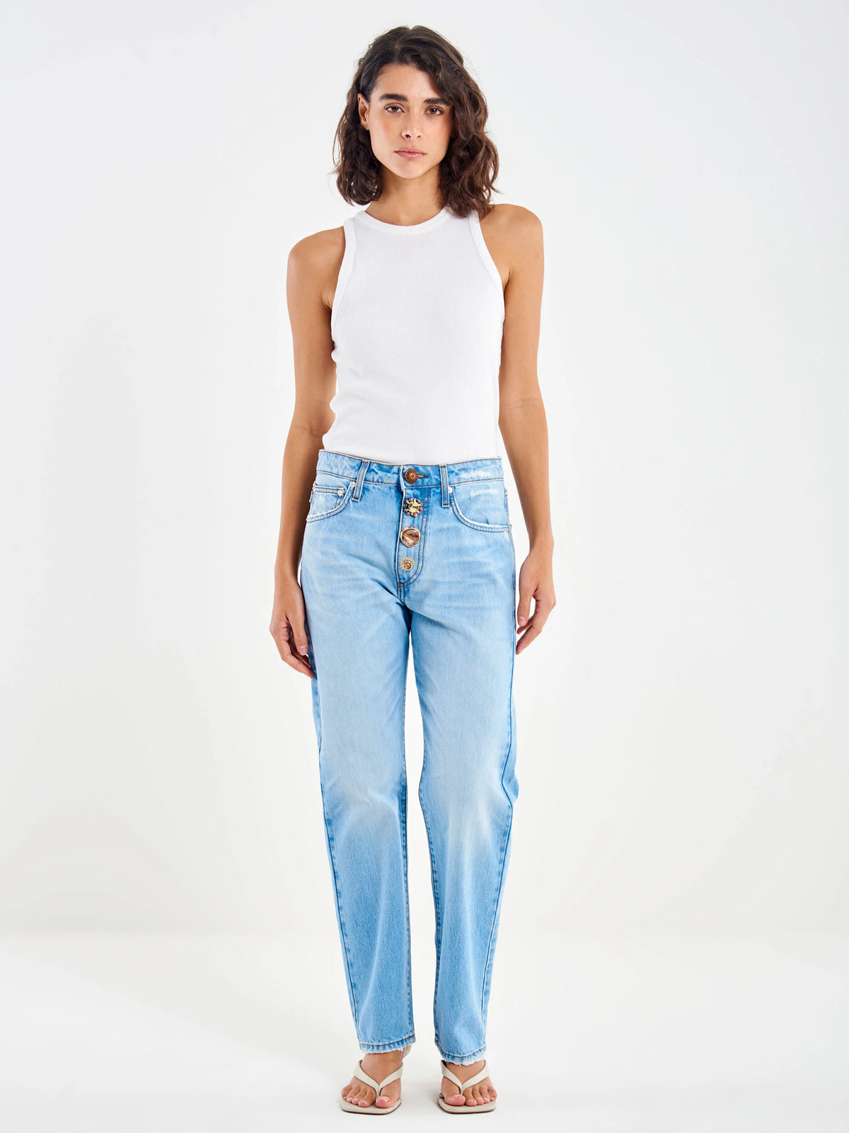 Jeans DONNA Zoe Bottoni Gioello DENIM VICOLO DAB5106 DENIM CHIARO VICOLO