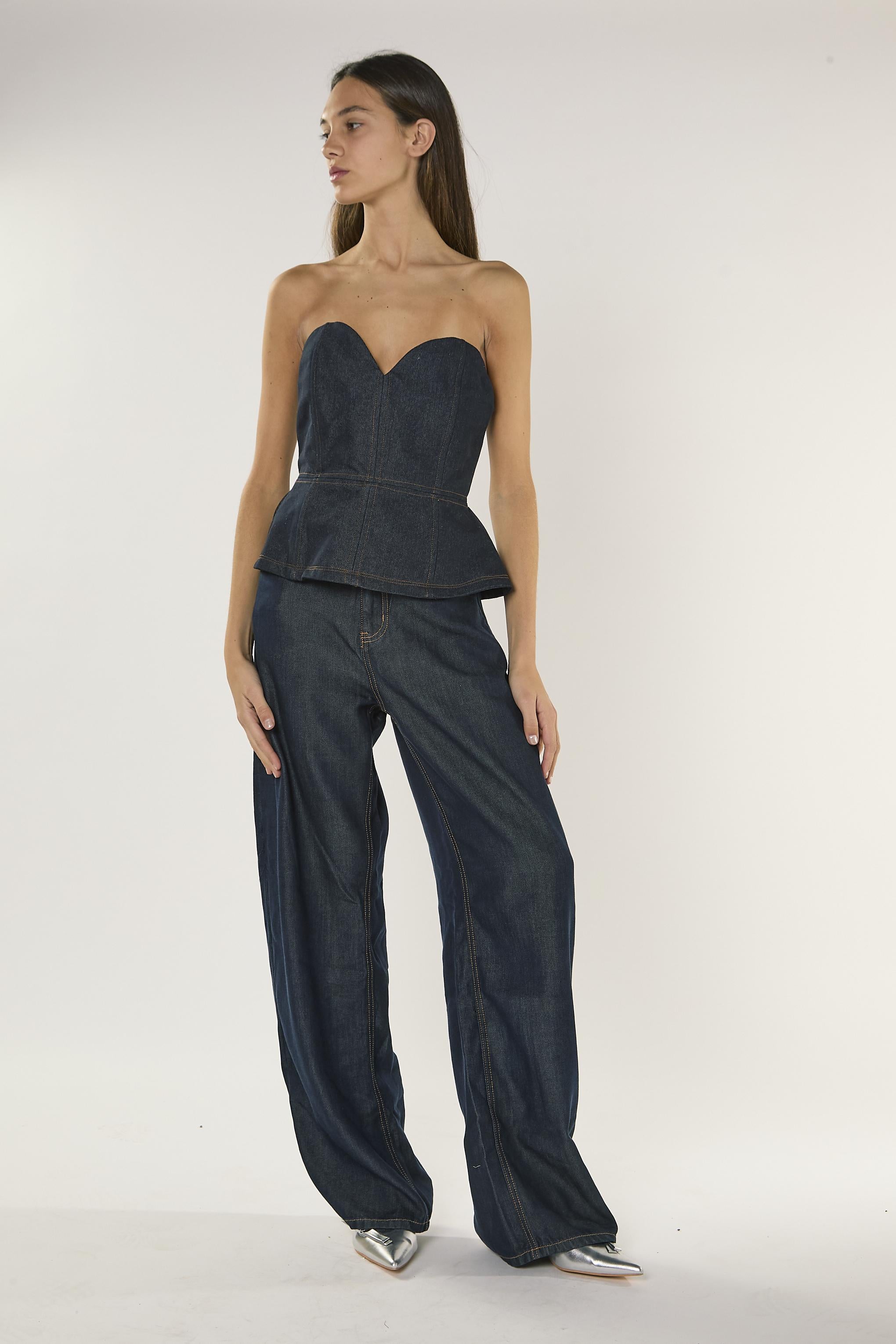 TOP DONNA A CUORE CON ZIP IN DENIM GLAMOROUS AN5536 NERO GLAMOROUS