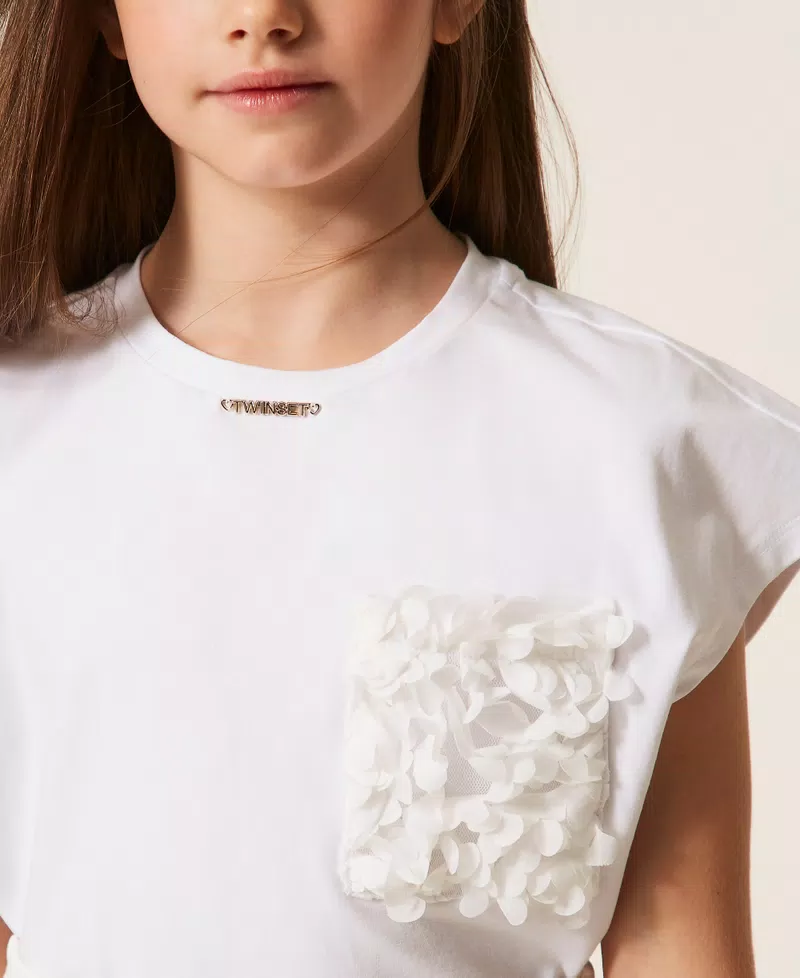 T-SHIRT BAMBINA BOXY CON ROSE BIANCO TWINSET 261GJ2Q63 BIANCO TWINSET KIDS