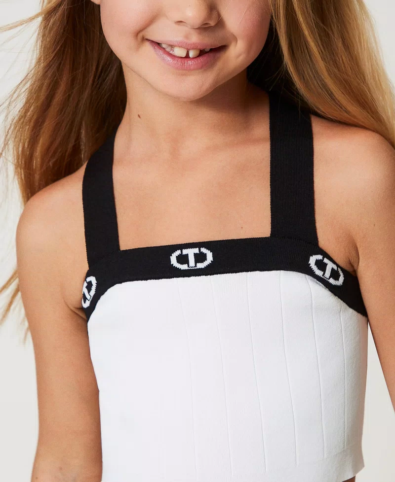 Top in maglia a coste 251GJ3QW2 BIANCO-NERO TWINSET KIDS
