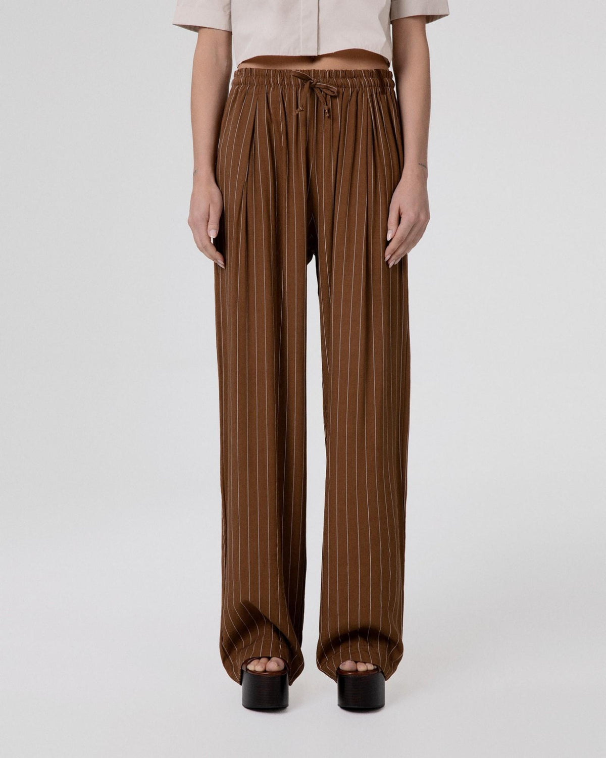 PANTALONE DONNA IN LINO GESSATO OVER CON COULISSE MOKA HINNOMINATE HMABW02656 MOKA HINNOMINATE