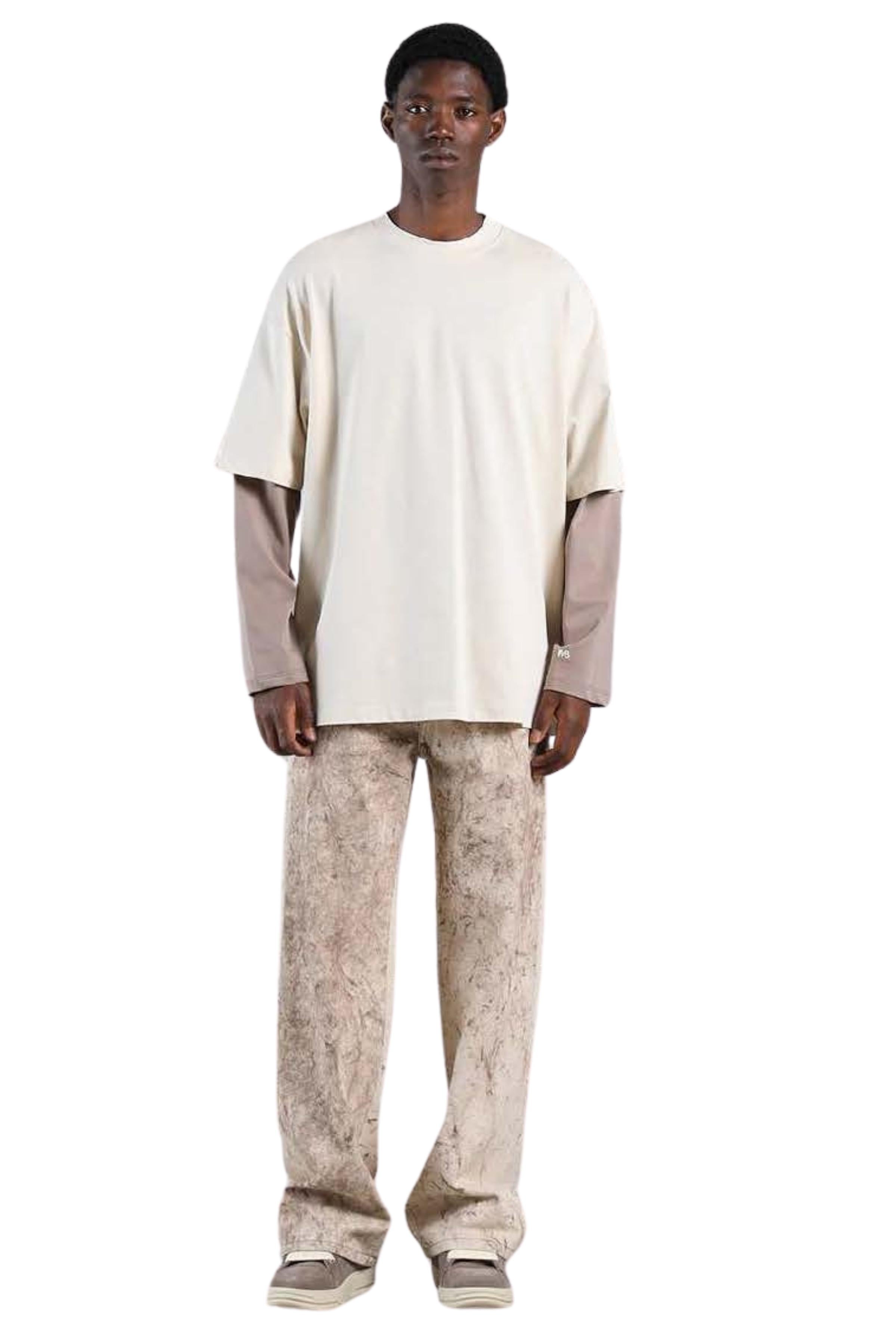 t-shir t uomo manica lunga effetto doppia manica beige-marrone i'm brian TS3735 BIANCO I'M BRIAN