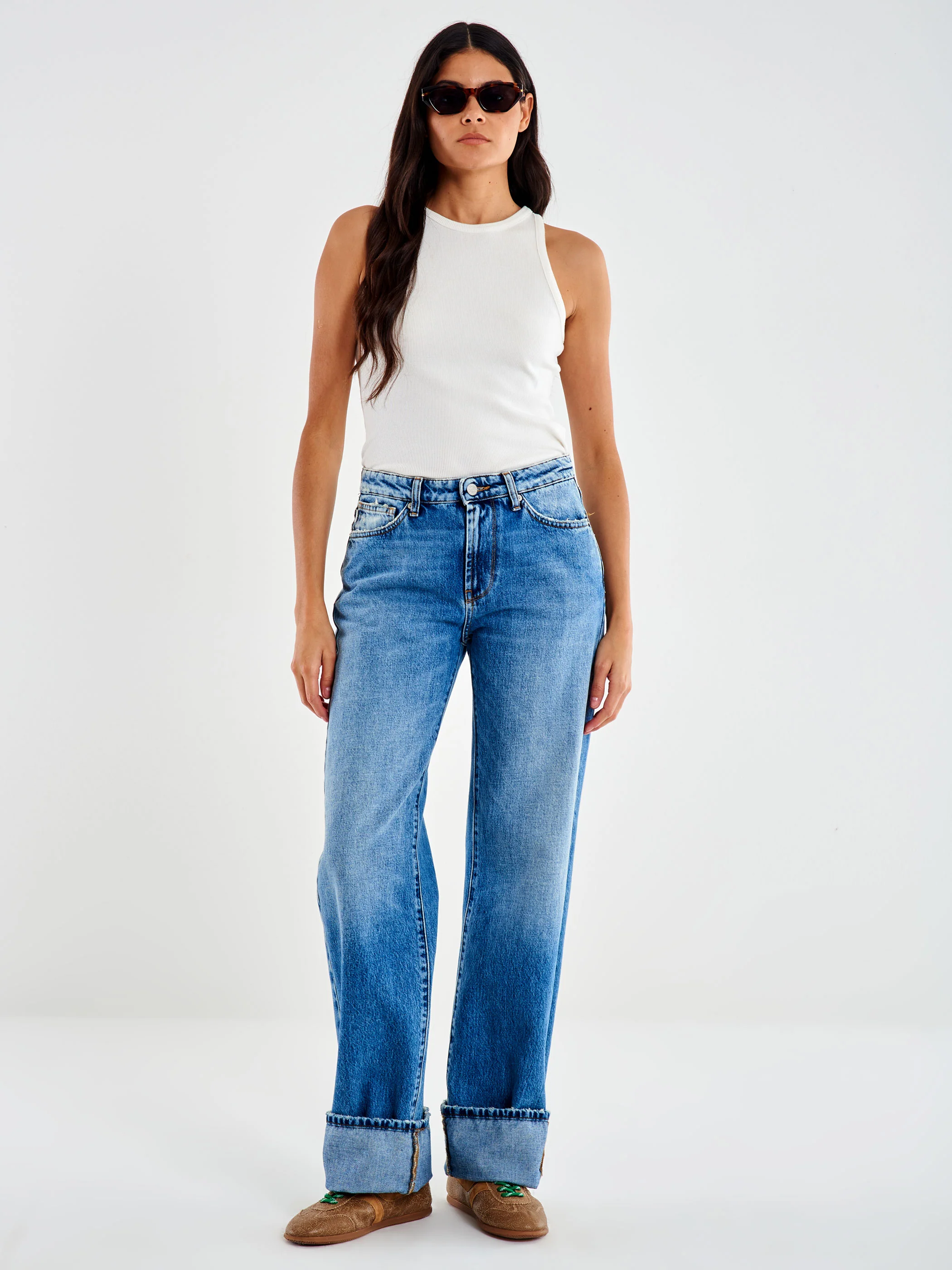 jeans donna Gamba larga con risvolto blu slavato vicolo DF5032 DENIM CHIARO VICOLO