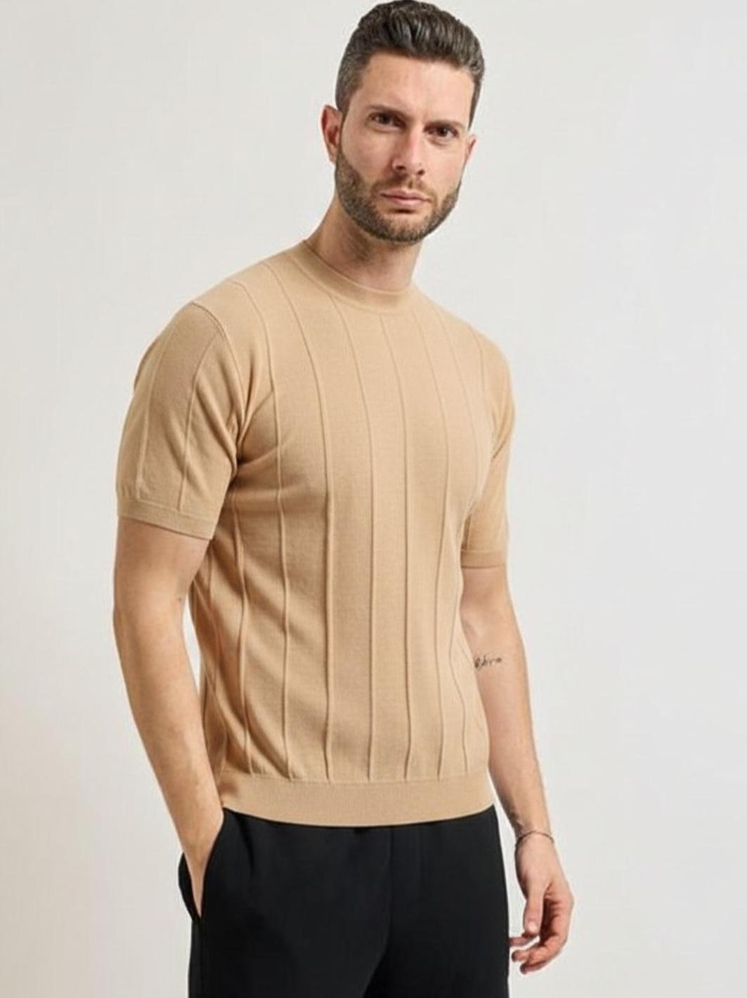 MAGLIA UOMO GIROCOLLO MEZZA MANICA IN FILO BEIGE GAZZARRINI ME589G BEIGE GAZZARINI