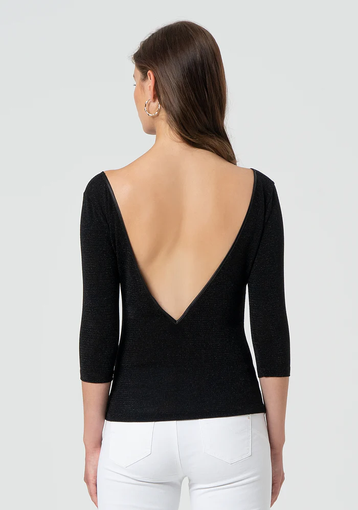 Top aderente con lurex<BR/> FR25ST1026J445Q7 BLACK FRACOMINA