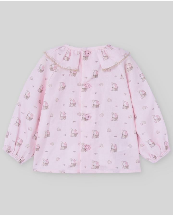 COORDINATO NEONATA CAMICIA E CULOTTE ROSA PAZ RODRIGUEZ 106-153113 PANNA-ROSA PAZ RODRIGUEZ