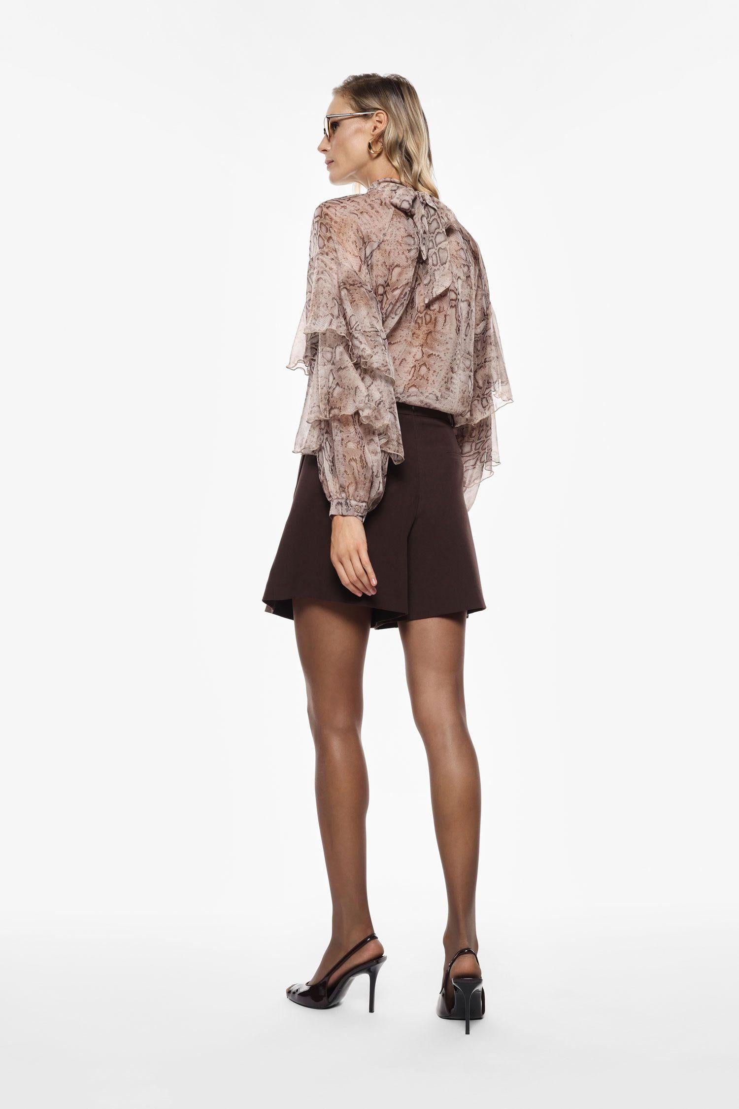 Shorts donna con pieghe e cintura a passanti moro imperial D506KIC MORO IMPERIAL