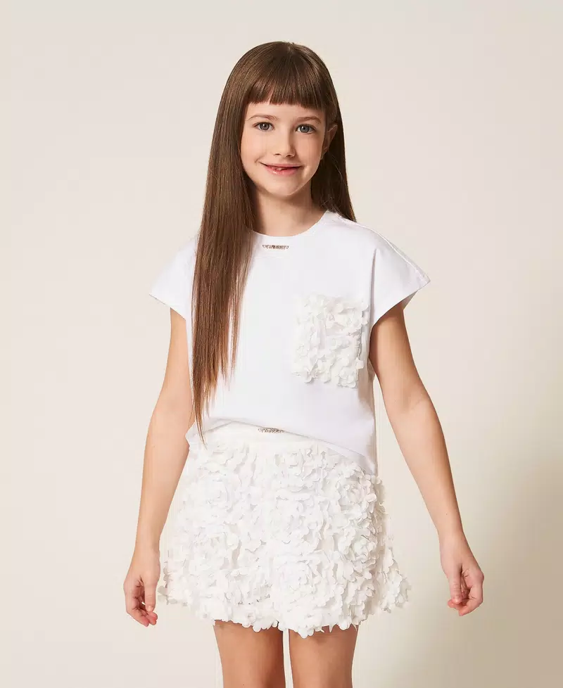 T-SHIRT BAMBINA BOXY CON ROSE BIANCO TWINSET 261GJ2Q63 BIANCO TWINSET KIDS