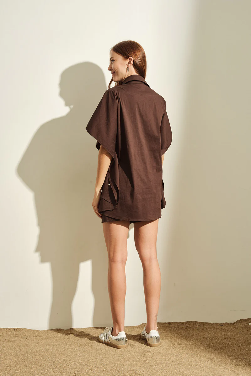 CAMICIA DONNA OVERSIZE IN COTONE MEZZAMANICA MORO JIJIL CA078 MORO JIJIL