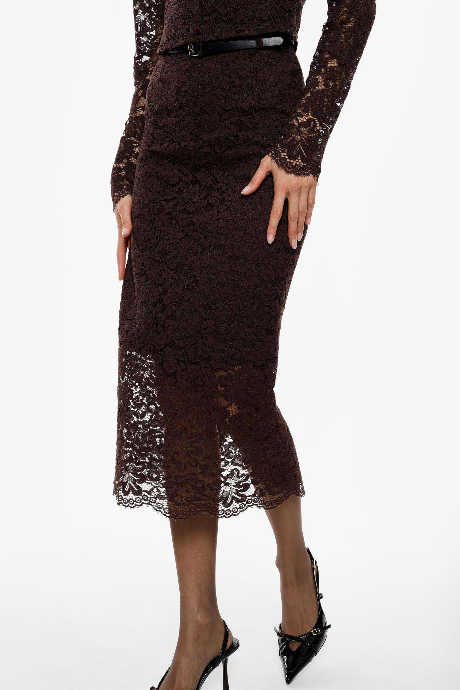 gonna donna longuette in pizzo moro imperial GMK5KMA MORO IMPERIAL