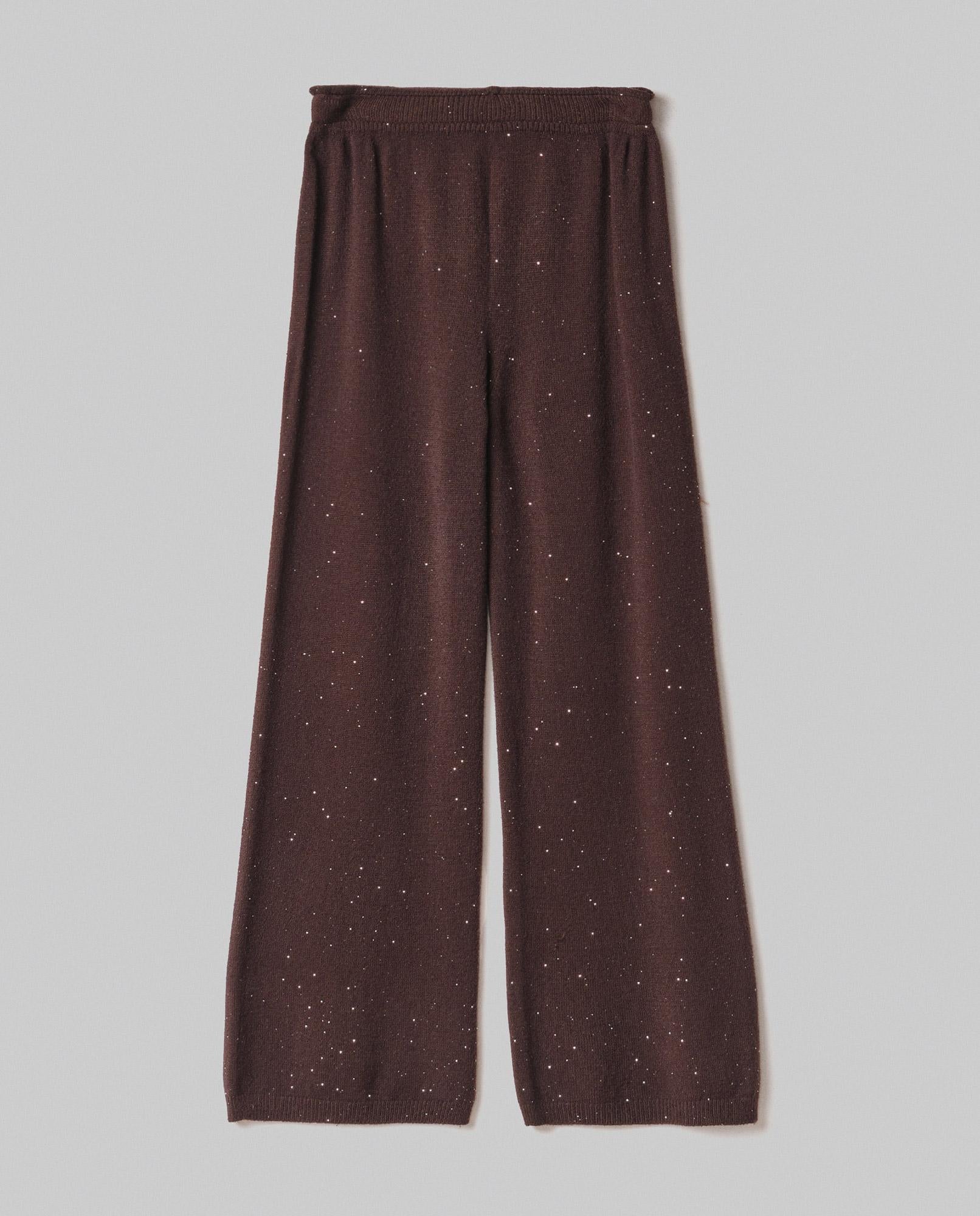 PANTALONE DONNA PALAZZO IN MAGLIA CON MICRO PAILETTES ALL INTERNO MORO HINNOMINATE HMABW02317 MORO HINNOMINATE