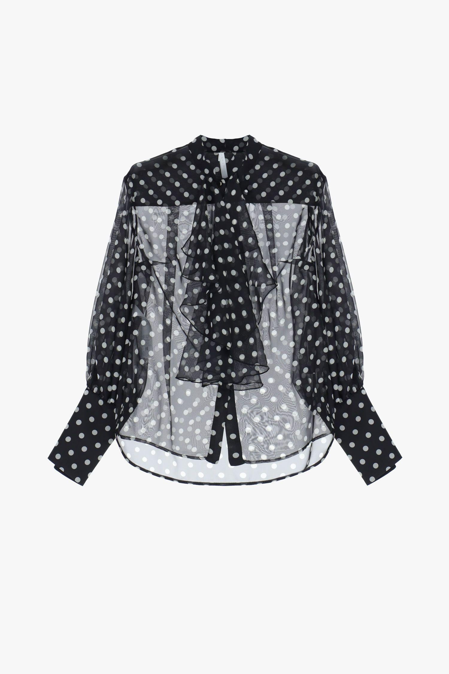 camicia donna con stampa pois e fiocco nero imparial CNE5KHD NERO\BIANCO IMPERIAL