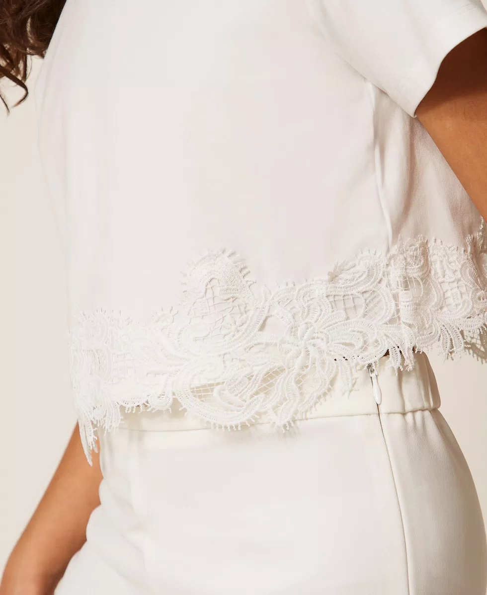 T-SHIRT BAMBINA CON PIZZO E LOGO BIANCO TWINSET 261GJ2090 BIANCO TWINSET KIDS