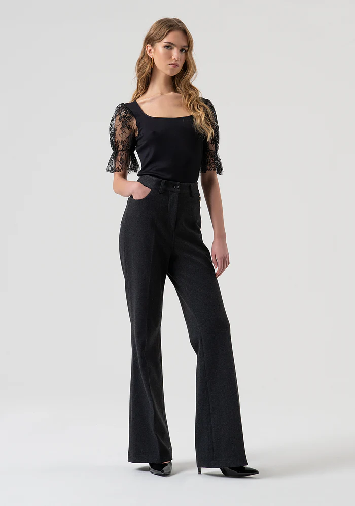 T-SHIRT DONNA A COSTINE CON MANICHE IN PIZZO NERA FRACOMINA FR25WT3031J463G1 BLACK FRACOMINA