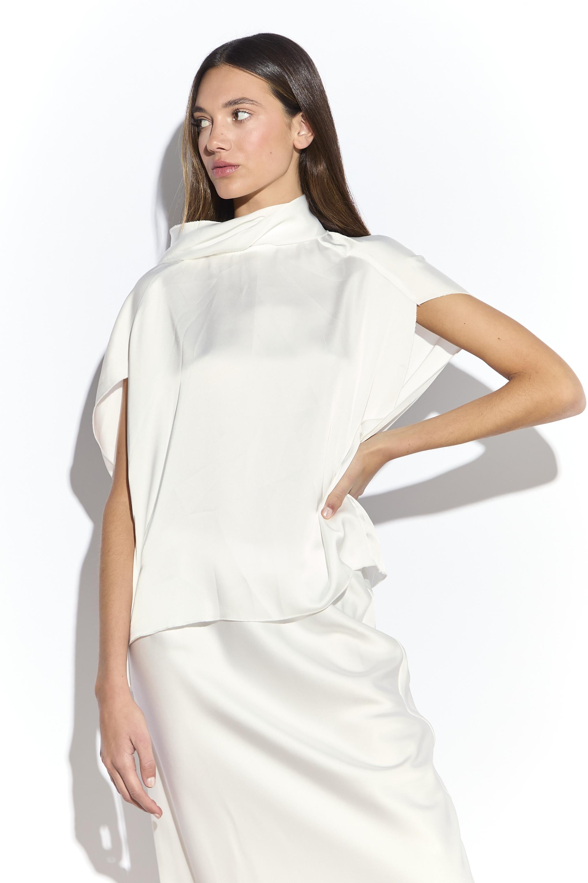 TOP DONNA IN SATIN MEZZA MANICA CON DRAPPO FOULARD BIANCA GLAMOROUS AN5512 BIANCO GLAMOROUS