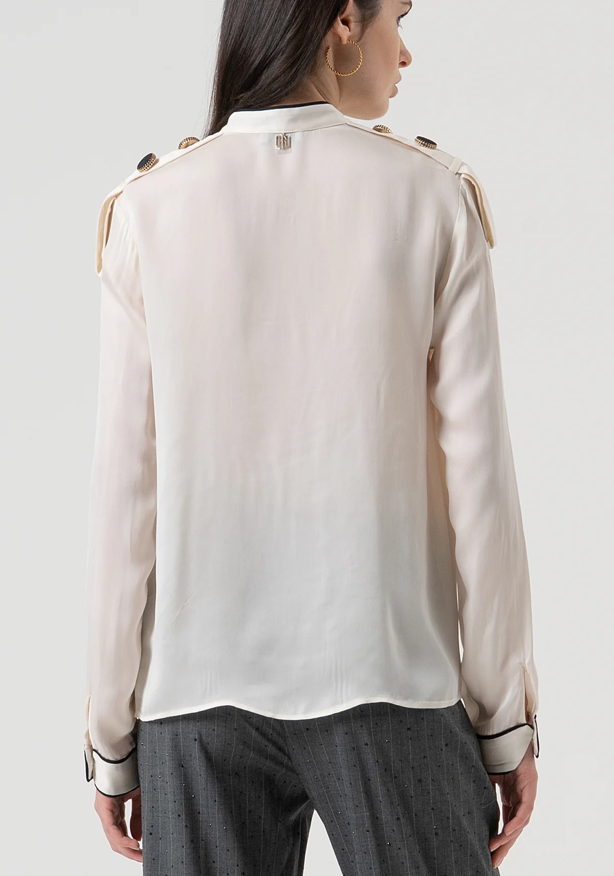 CAMICIA DONNA COREANA CON BOTTONI SULLE SPALLE E FINTONE CREAM FRACOMINA FR25WT6027W80701 CREAM FRACOMINA