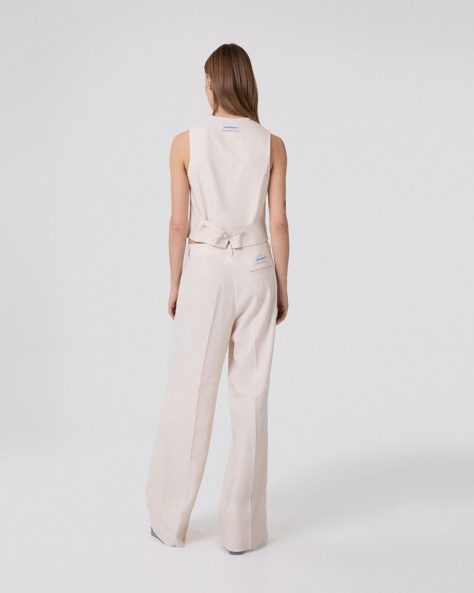 pantalone donna a palazzo con pences in lino beige hinnominate HMABW02640 BEIGE HINNOMINATE