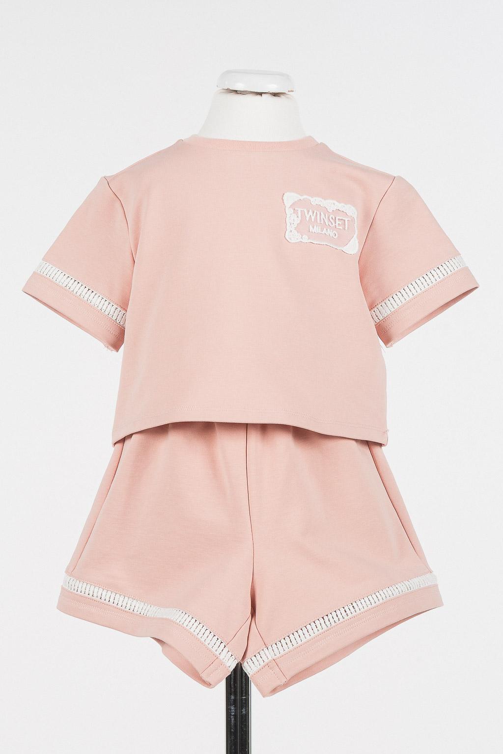 COORIDANTO BAMBINA IN FELPA CON APPLICAZIONI IN PIZZO TWINSET 261GB2080 PINK DANCER TWINSET KIDS
