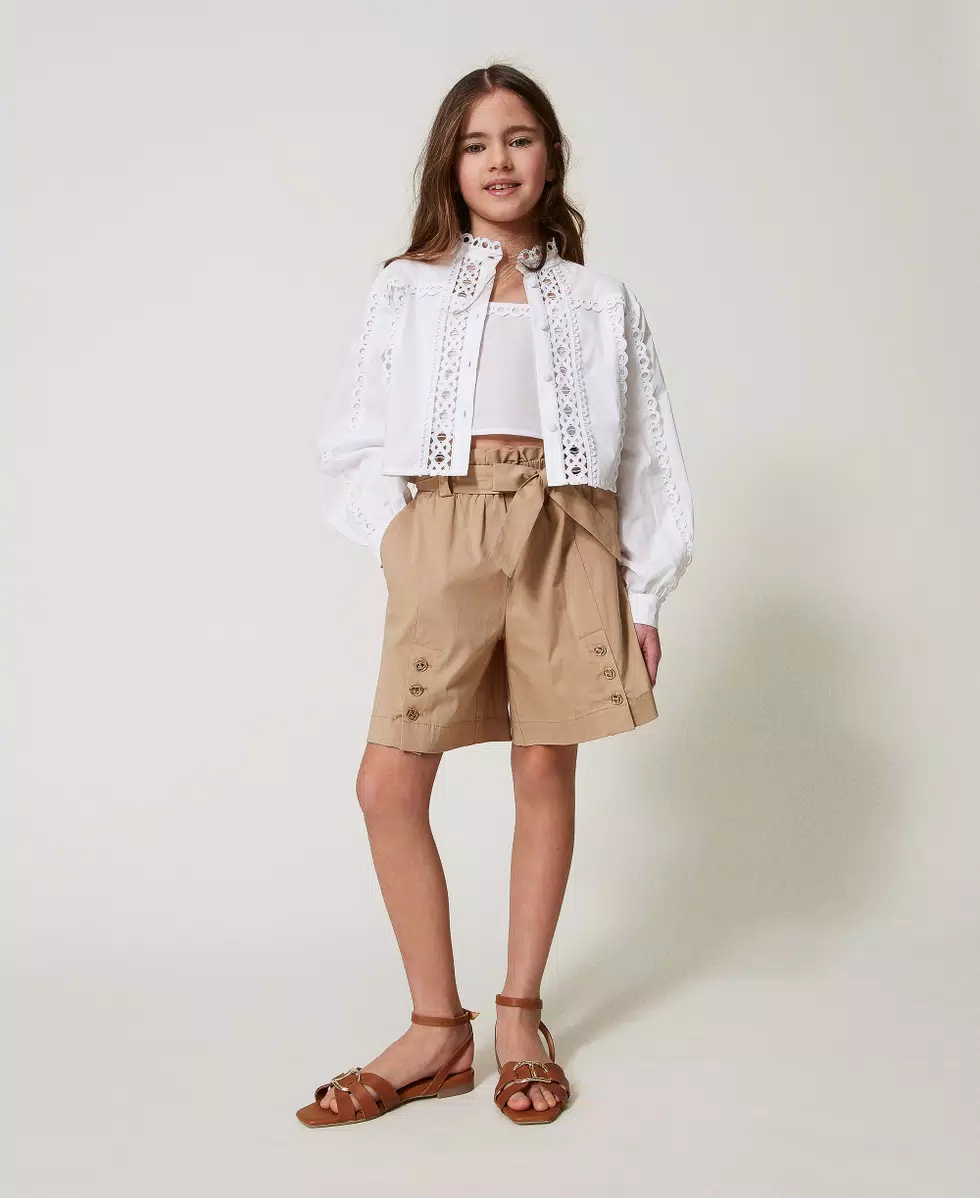 Camicia in popeline con ricamo intarsiato 251GJ2411 BIANCO TWINSET KIDS