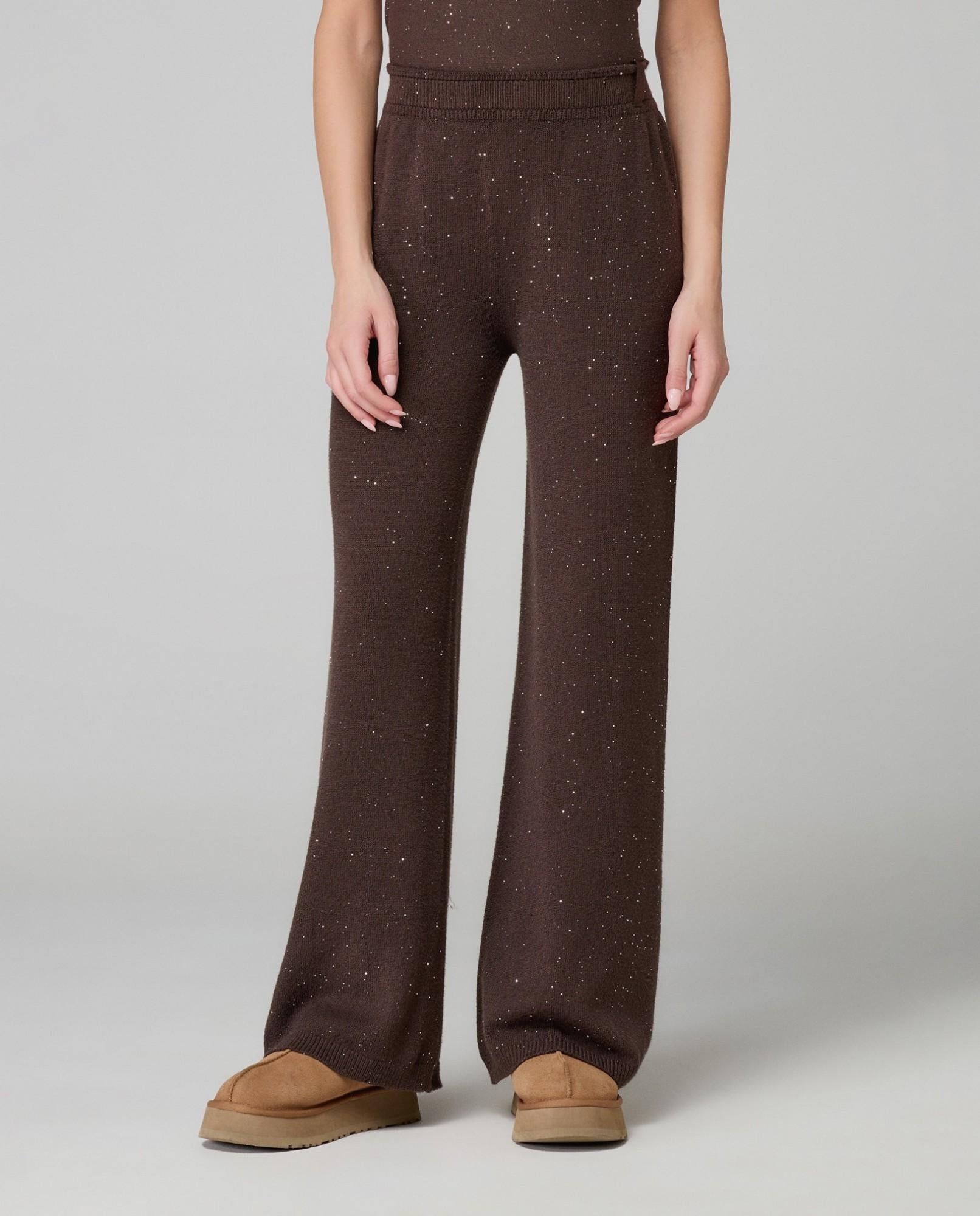 PANTALONE DONNA PALAZZO IN MAGLIA CON MICRO PAILETTES ALL INTERNO MORO HINNOMINATE HMABW02317 MORO HINNOMINATE