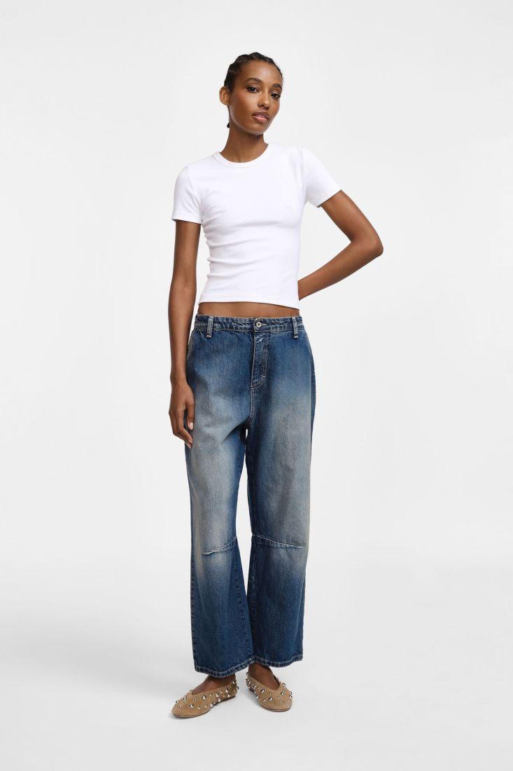 JEANS DONNA A GAMBA LARGA CON VITA MEDIA DENIM BLU PLEASE P3JNEH0W8W BLU DENIM PLEASE