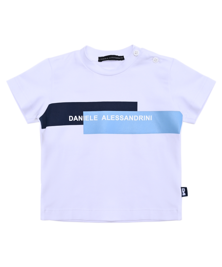 t-shirt NEONATO CON BANDE BIANCO DANIELE ALESSANDRINI M00368 BIANCO DANIELE ALESSANDRINI