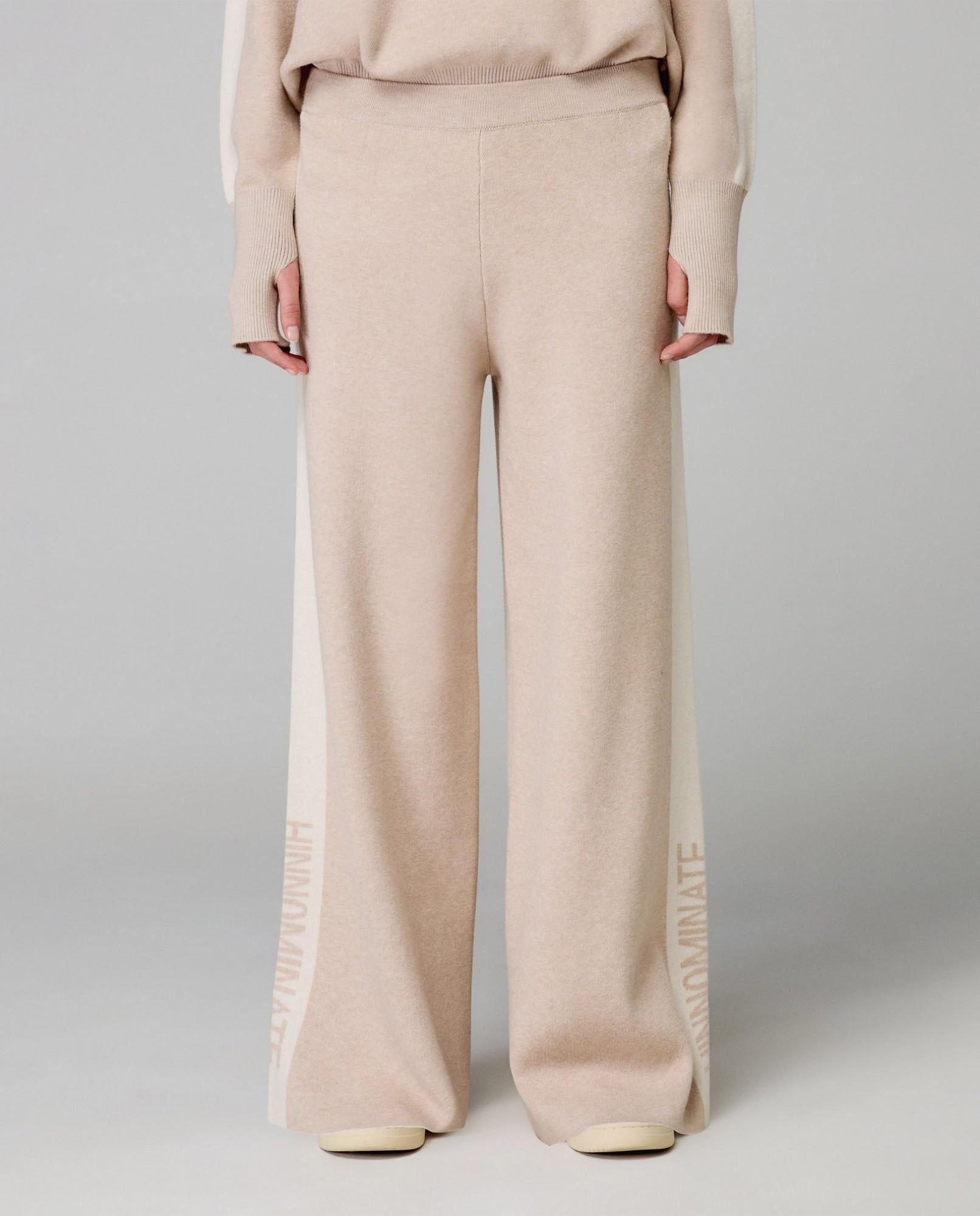 PANTALONE DONNA IN MAGLIA PALAZZO BICOLORE BEGE SAND HINNOMINATE HMABW02131 BEIGE SAND HINNOMINATE