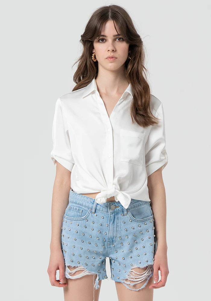 EMBELLISHED DENIM SHORT PANT BROKENBLEACHED FR25SV6013D419R9 DENIM FRACOMINA