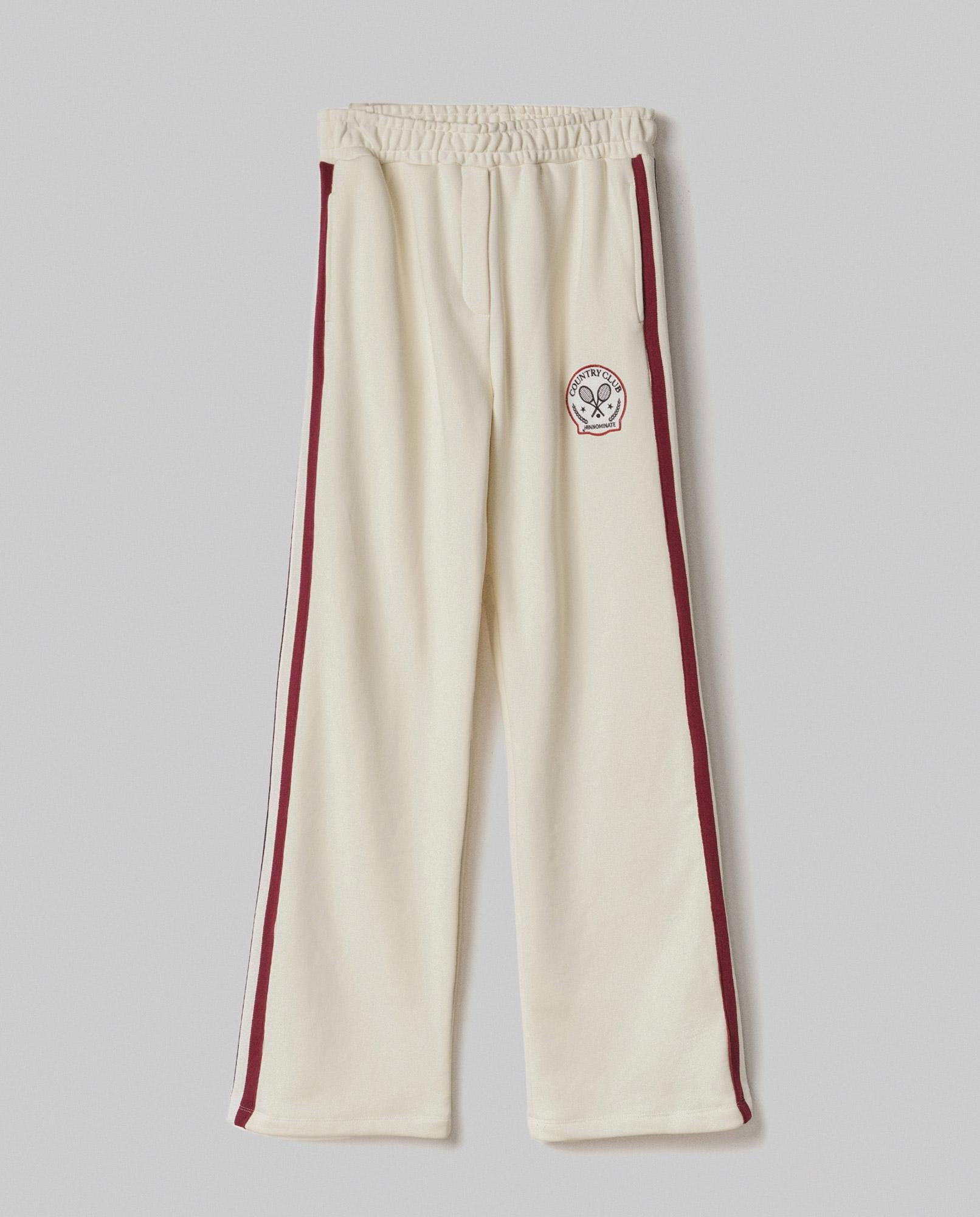 PANTALONE DONNA IN FELPA DRITTO CON BANDE IN MAGLIA PANNA HINNOMINATE HMABW02103 BIANCO BURRO HINNOMINATE