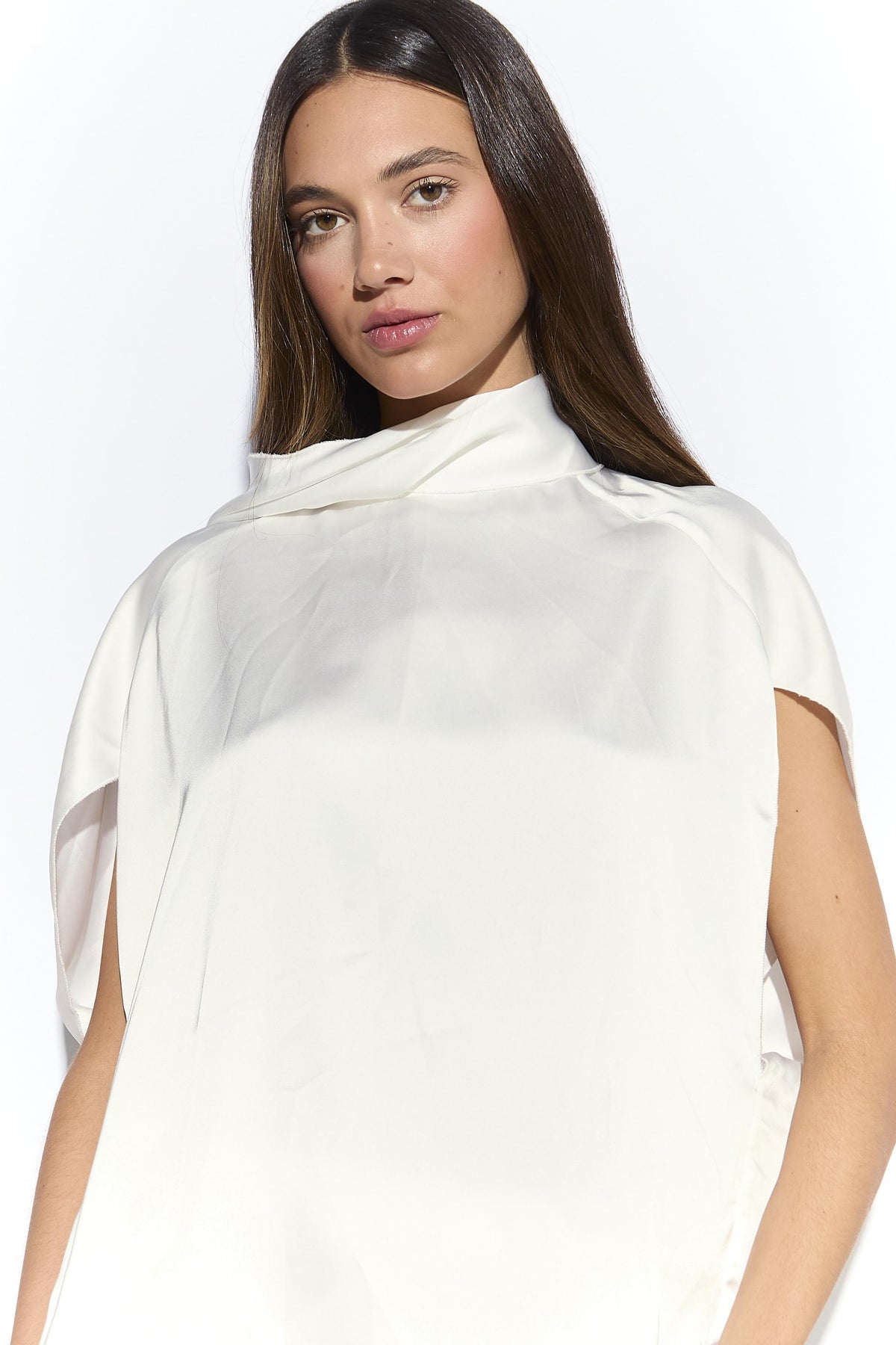 TOP DONNA IN SATIN MEZZA MANICA CON DRAPPO FOULARD BIANCA GLAMOROUS AN5512 BIANCO GLAMOROUS