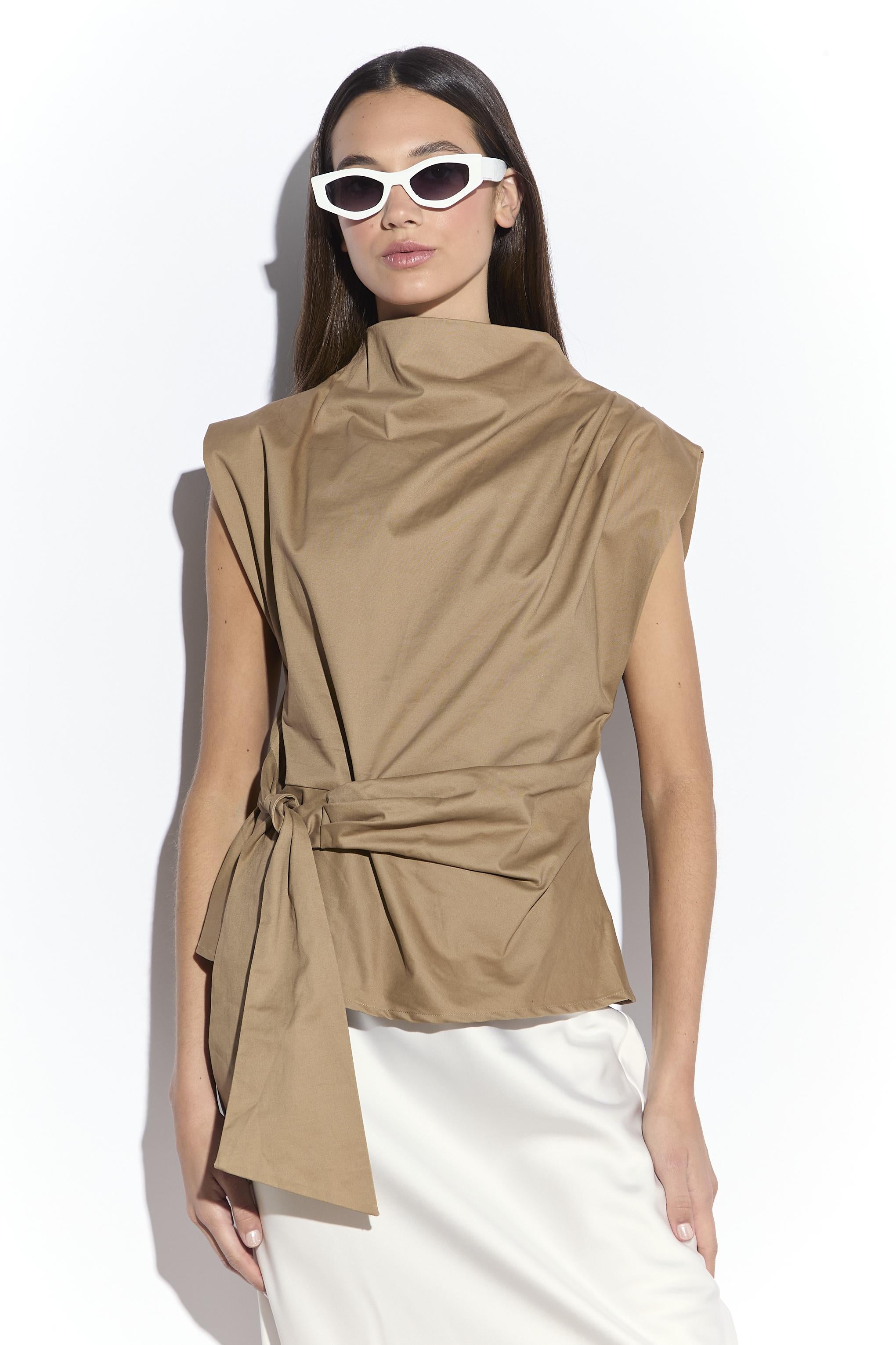 TOP DONNA CON FIOCCO IN VITA SABBIA GLAMOROUS AN5509 SABBIA GLAMOROUS