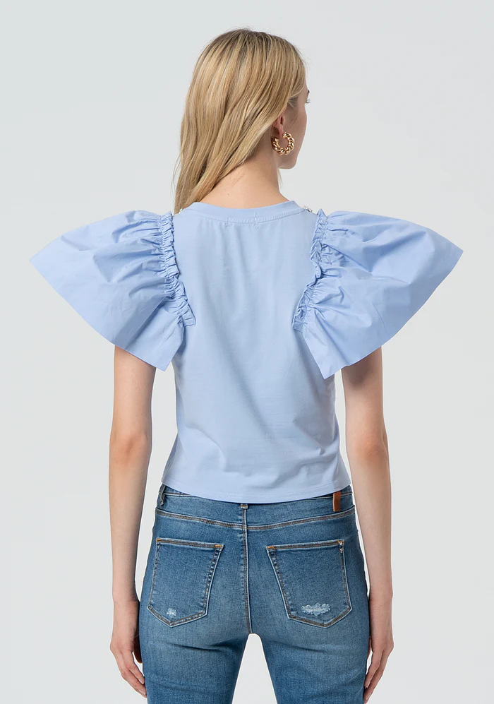T-shirt regular in jersey con gale in popeline su giromanica FR25ST3030J401V5 SKY FRACOMINA