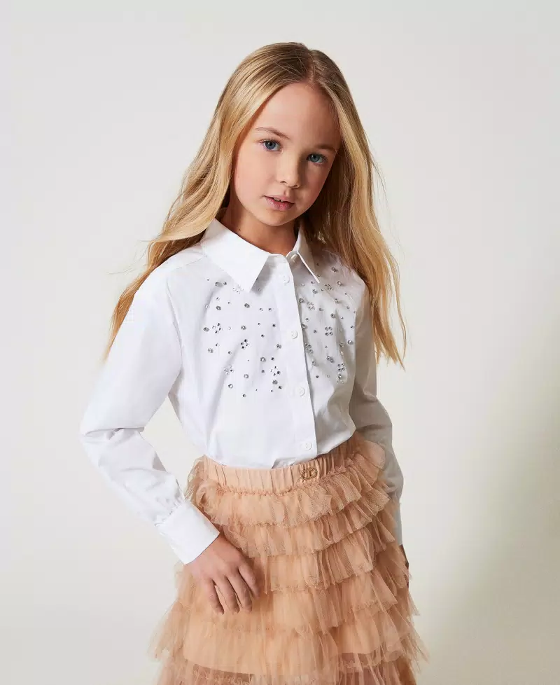 Maxi camicia in popeline con ricamo 251GJ2QM0 BIANCO TWINSET KIDS
