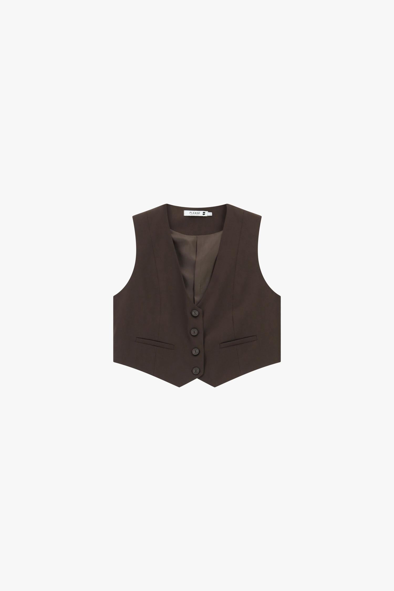 gilet donna cropped con bottoni e tasche frontali moro please L975FF07P MORO PLEASE
