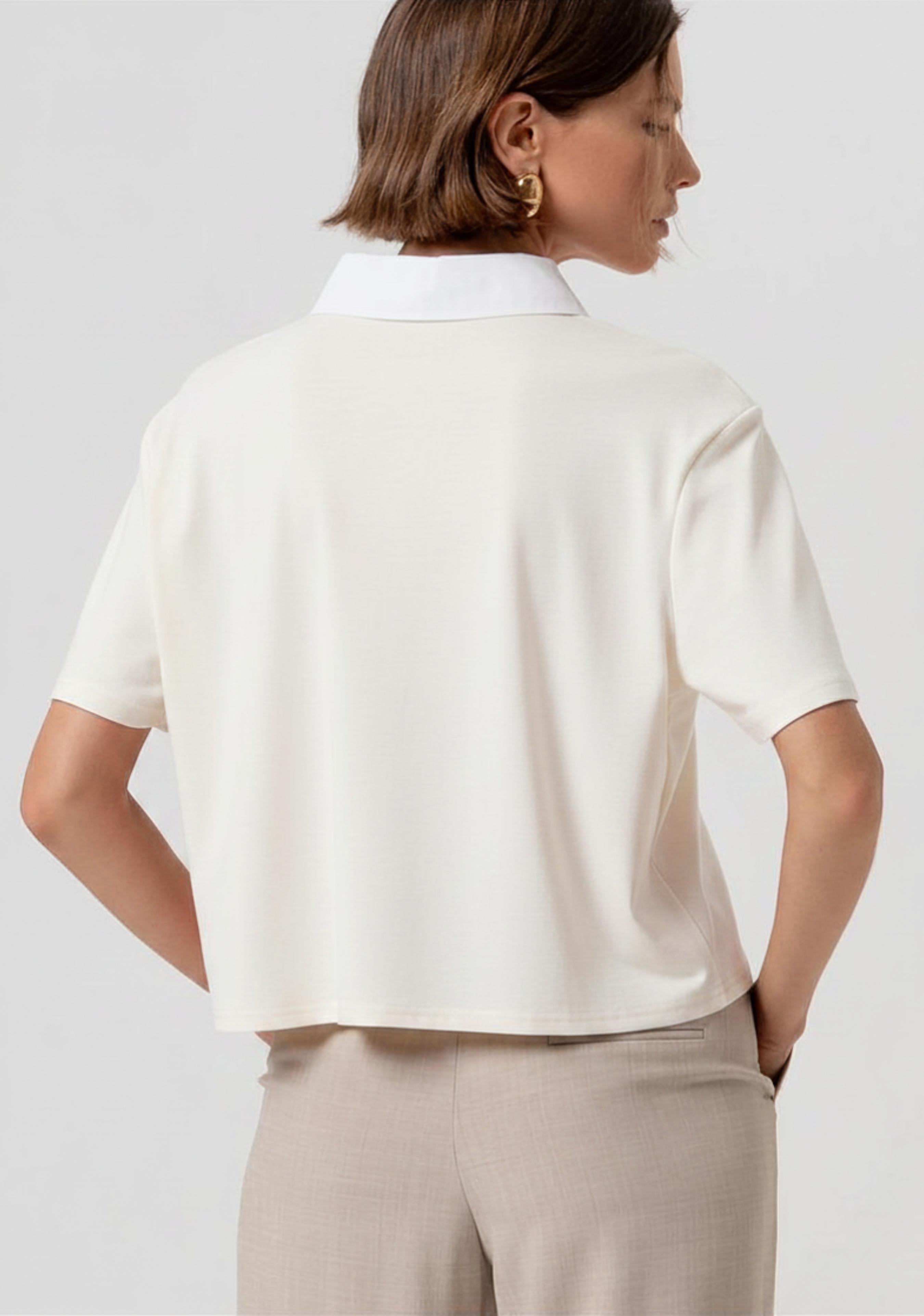 POLO DONNA CROPPED CON MANICHE CORTE BIANCO FRACOMINA FR26ST3038J40801 CREAM FRACOMINA