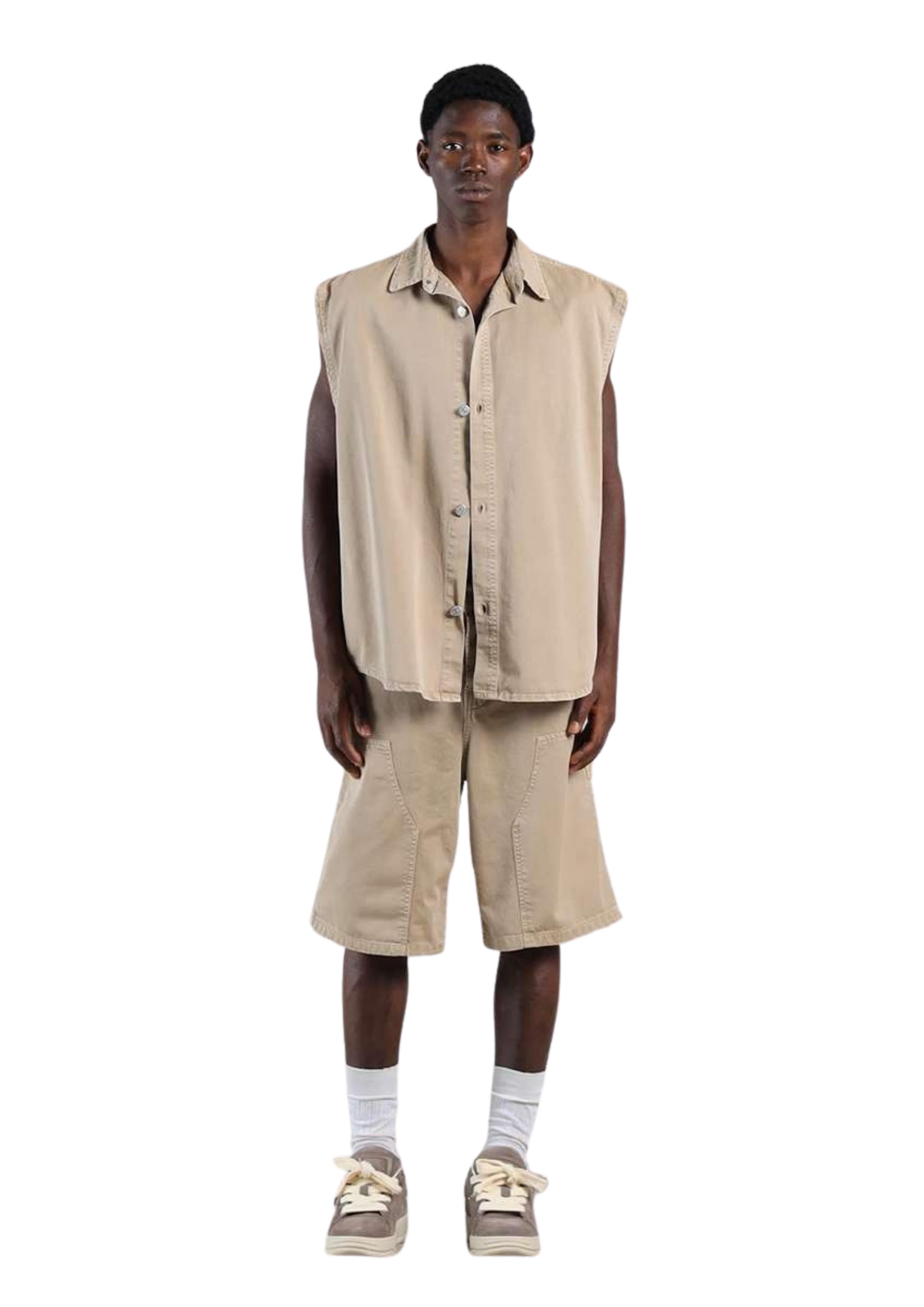 camicia uomo smanicata effetto denim beige i'm brian CA3654 BEIGE I'M BRIAN