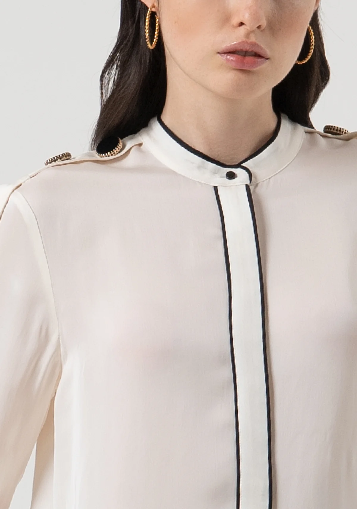 CAMICIA DONNA COREANA CON BOTTONI SULLE SPALLE E FINTONE CREAM FRACOMINA FR25WT6027W80701 CREAM FRACOMINA