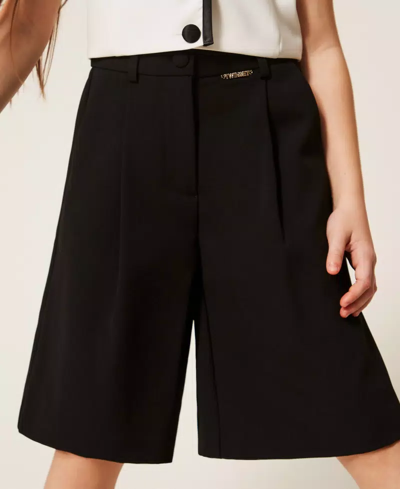 bermuda BAMBINA IN CREPE CON PIEGHE NERO TWINSET 261GJ2Q57 NERO TWINSET KIDS