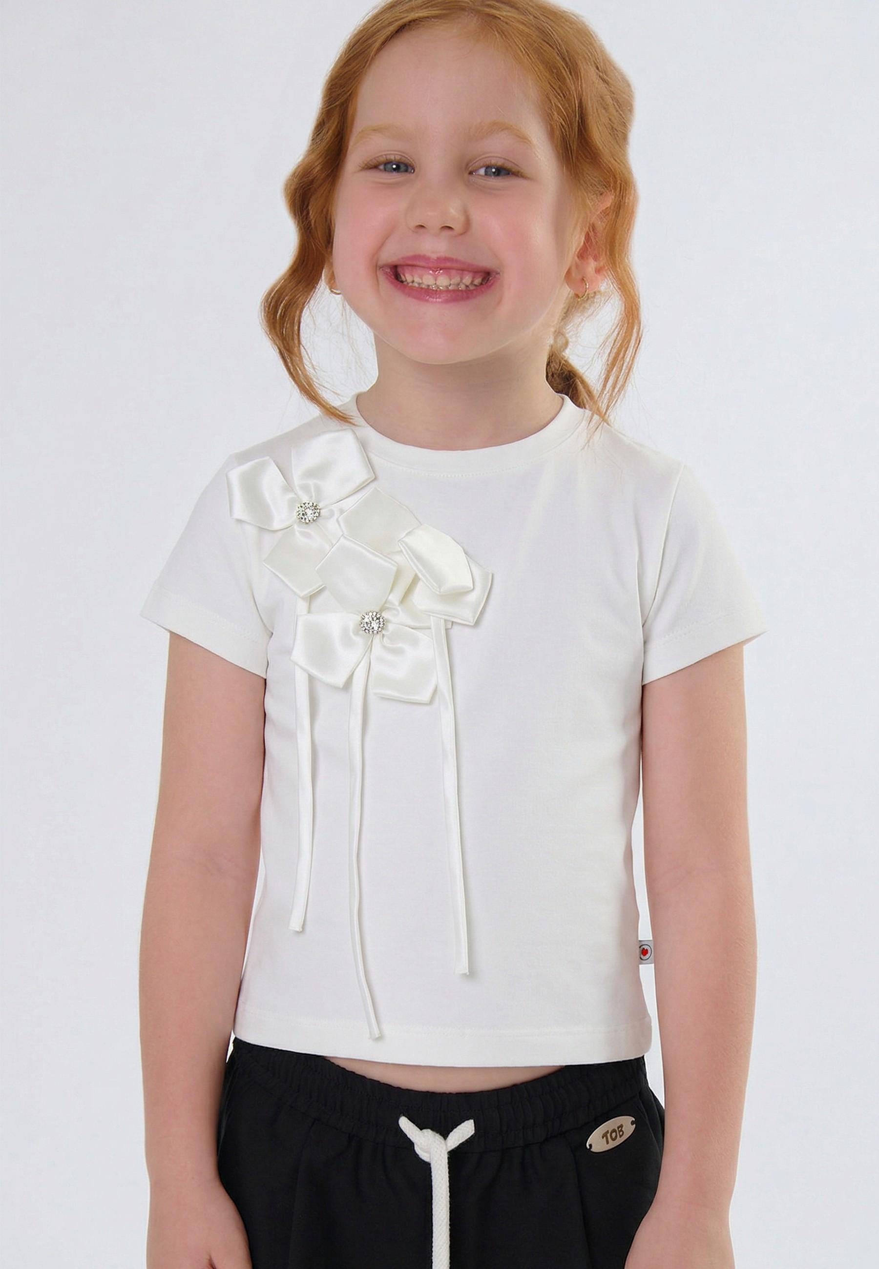 t-shirt BAMBINA CON MAXI FIOCCHI BIANCHI TO BE TOO T1602TB LATTE TO BE TOO