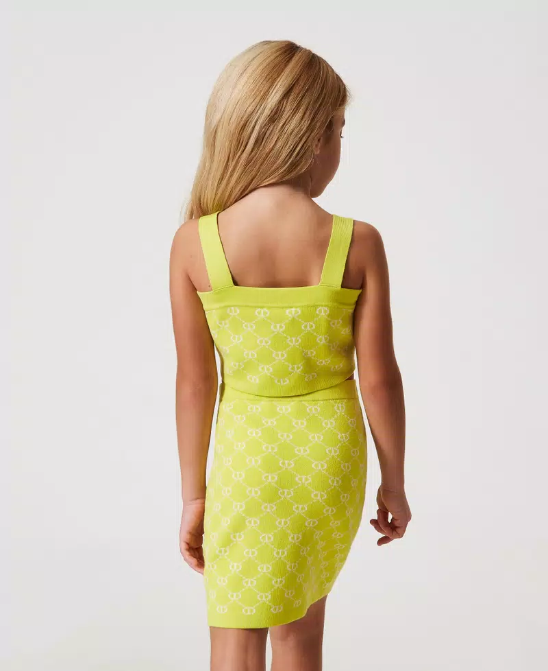 Top e gonna in maglia con Oval T jacquard 251GJ3QX4 BIANCO\GIALLO TWINSET KIDS